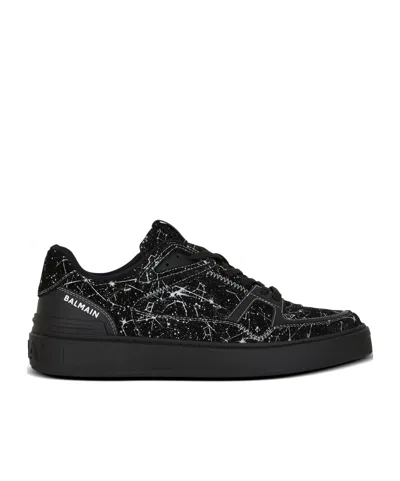 Balmain B-court Skate Trainers In Galaxy Print Suede Leather In Black