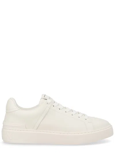 Balmain B-court White Low Top Sneakers With Logo Patch On The Tongue In Leather Man In Multi