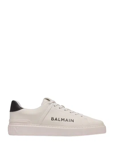 Balmain Calfskin Logo Motif Lace-up Sneakers With Black Heel Counter In Multi