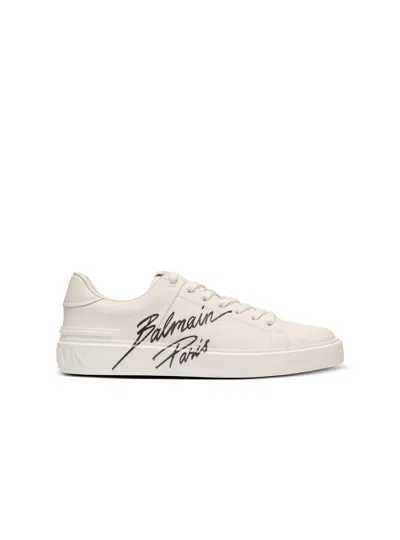 Balmain Low-top Court Sneakers In Smooth Leather In White