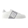 Balmain Low-top Court Sneakers In Smooth Leather In White