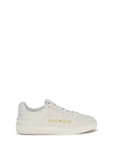 Balmain White Calf Leather Bos Taurus Low Top Sneakers