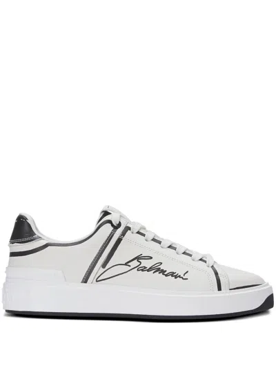 Balmain 'b-court' White And Black Sneaker With Logo Print On The Side