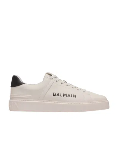 Balmain Calfskin Logo Motif Lace-up Sneakers With Black Heel Counter In Multi