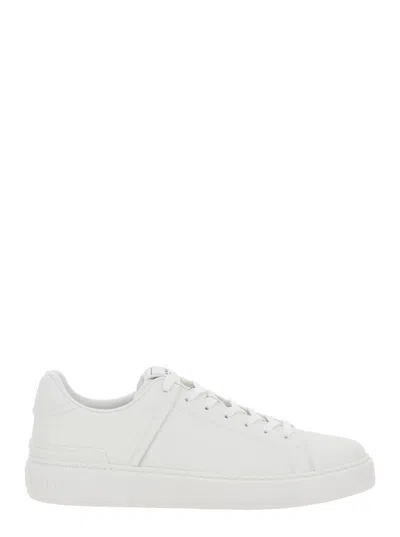 BALMAIN BALMAIN MEN 'B-COURT' WHITE LOW TOP SNEAKERS WITH LOGO PATCH ON THE TONGUE IN LEATHER MAN
