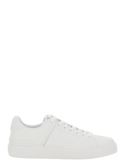 Balmain B-court White Low Top Sneakers With Logo Patch On The Tongue In Leather Man