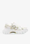 Balmain B-east Sneakers In White And Gold Suede And Leather In White