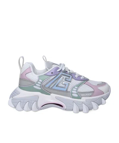 Balmain B-east Pb Panelled Leather Sneakers In Gray
