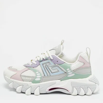 Pre-owned Balmain B-east Pb Size 41 Multicolor Leather And Mesh Lace Up Sneakers