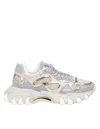 Balmain B-east Sneakers In Gray And Gold Suede And Leather In Multi