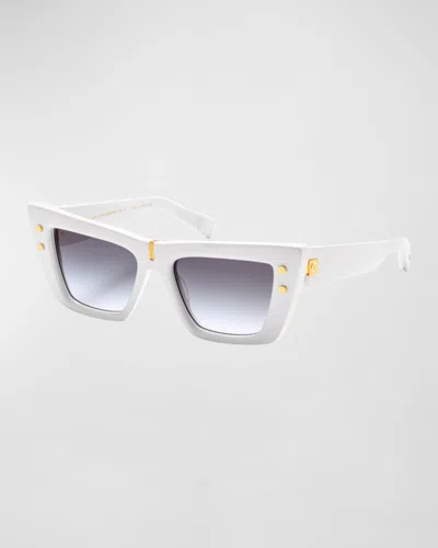 Balmain B-eye Gradient Acetate Cat-eye Sunglasses In Wht - Gld