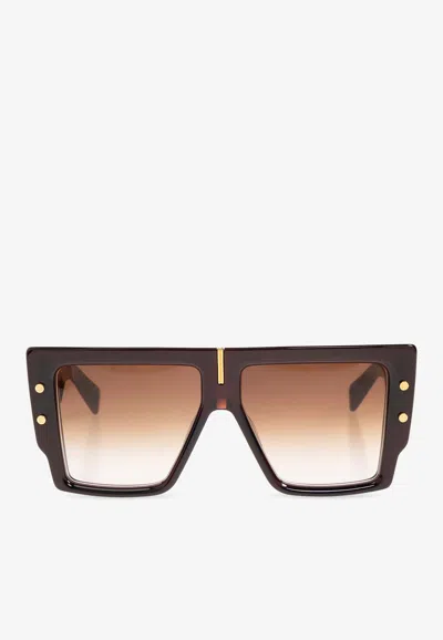 Balmain B-grand Oversized Square Sunglasses In Brown
