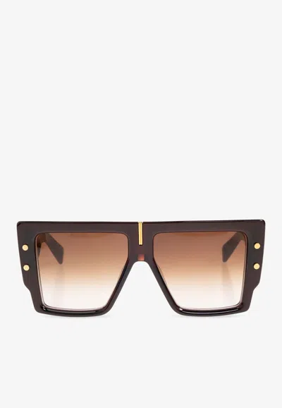 Balmain B- Grand Square Sunglasses In Brown