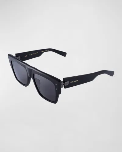 Balmain B-i Acetate Rectangle Sunglasses In Blk - Blk