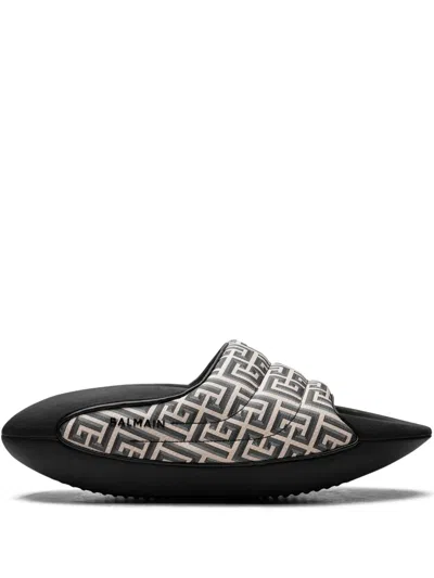 Balmain B-it Padded "monogram Print" Slides In Schwarz