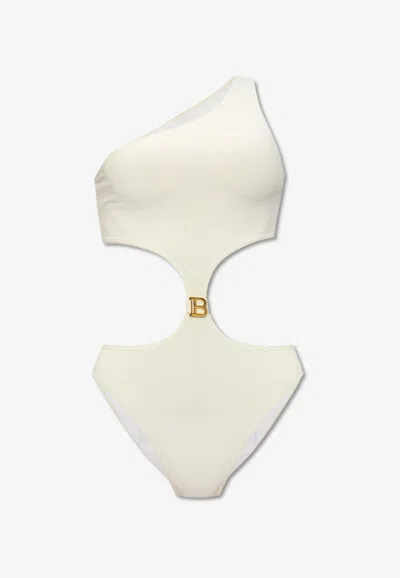 Balmain B-logo Cut-out One-piece Swimsuit In White