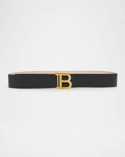 Balmain B-logo Medium Leather Belt In 0pa Noir