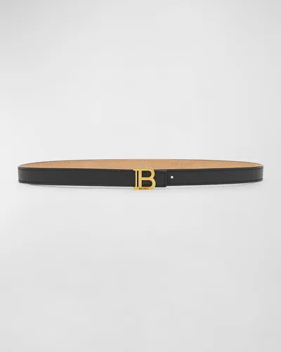 Balmain B-monogram Leather Skinny Belt In Black