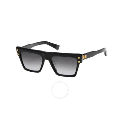 Balmain B-v Grey Rectangular Unisex Sunglasses Bps-121a-54 In Black/gold