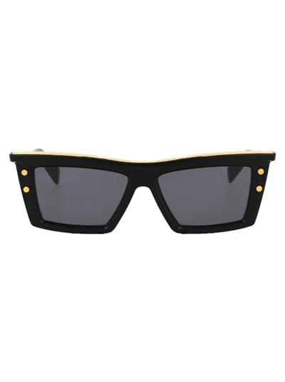 Balmain B-vii Sunglasses In Black Gold W/ Dark Grey