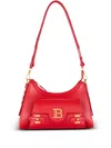 Balmain Red Color B-buzz Hobo Leather Shoulder Bag In Rot