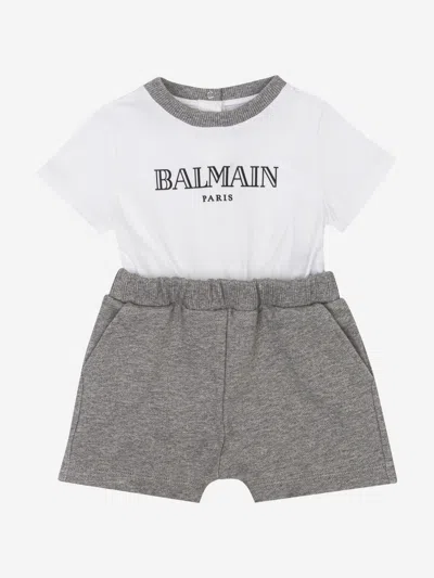 Balmain Kids'  Baby Boys Logo Romper In Grey