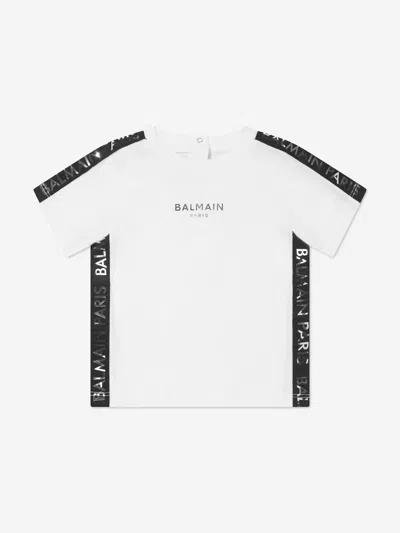 Balmain Babies' Logo饰带棉t恤 In White