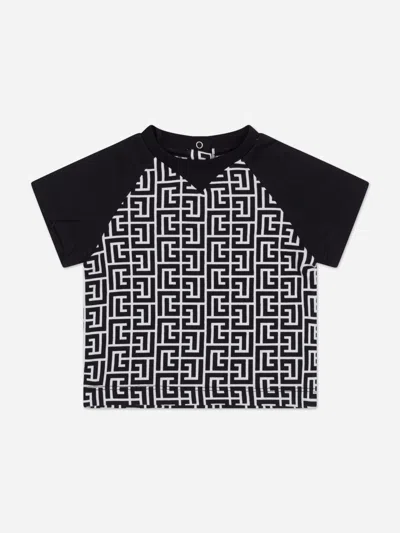 Balmain Baby Boys Monogram Logo T-shirt In Black