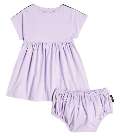 Balmain Babies' 棉质针织连衣裙与灯笼裤套装 In Purple