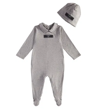 Balmain Baby Cotton Jersey Onesie And Beanie Set In Grey