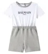 Balmain Baby Cotton Jumpsuit In White/black