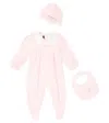 Balmain Baby Cotton Onesie, Bib, And Beanie Set In Pink
