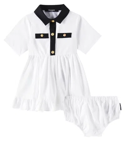 Balmain Baby Cotton Polo Dress And Bloomers Set In Black