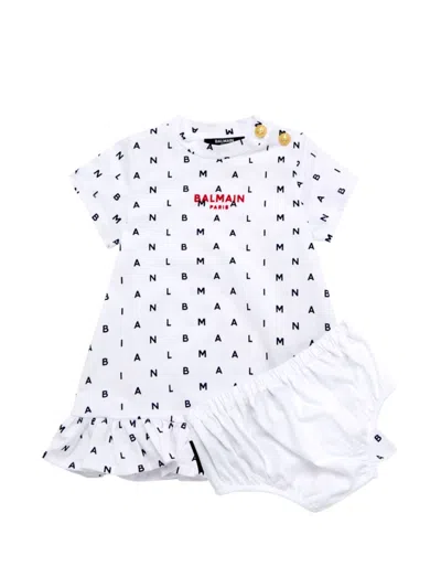 Balmain Baby Girl's Logo Print T-shirt Dress & Bloomers Set In White