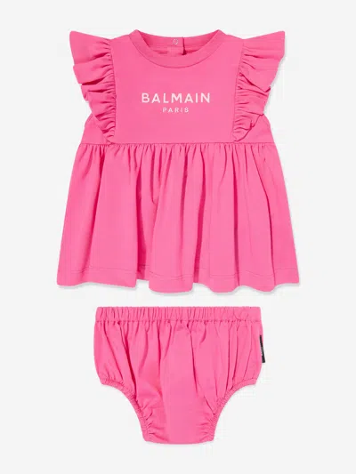 Balmain Baby Girls Jersey Dress With Knickers In Pink