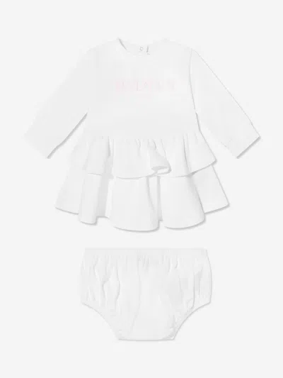 Balmain Baby Girls Logo Jersey Dress In White
