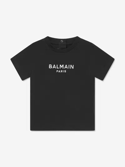 Balmain Babies' Logo棉质针织t恤 In Black