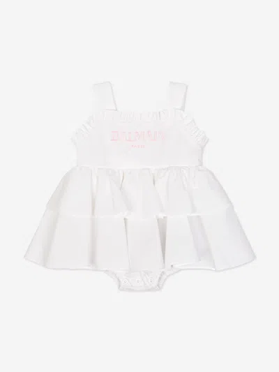 Balmain Baby Girls Sleeveless Ruffle Dress In White