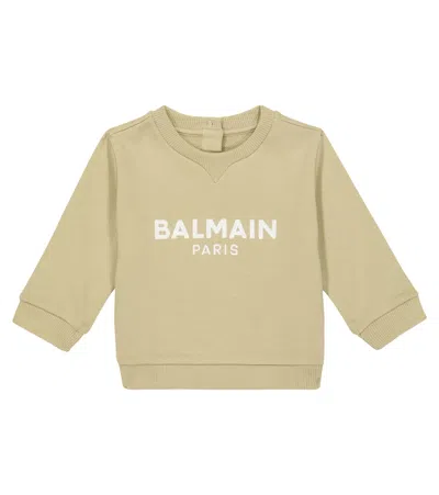 Balmain Baby Logo Cotton-blend Sweatshirt In Green