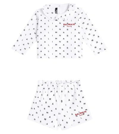 Balmain Baby Set Aus Sweatshirt Und Shorts In Weiss