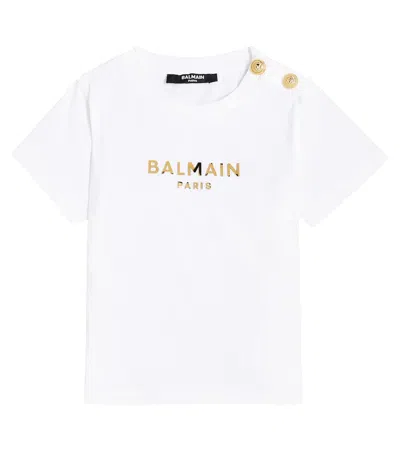 Balmain Baby Logo Cotton Jersey T-shirt In Weiss
