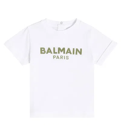 Balmain Baby Logo Cotton Jersey T-shirt In White