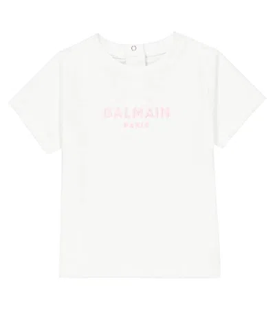 Balmain Baby Logo Cotton Jersey T-shirt In White