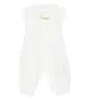 Balmain Baby Logo Cotton Playsuit In White/gold