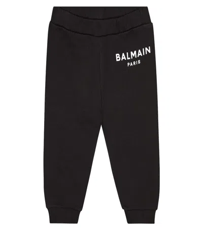 Balmain Baby Logo Cotton Sweatpants In Black/white