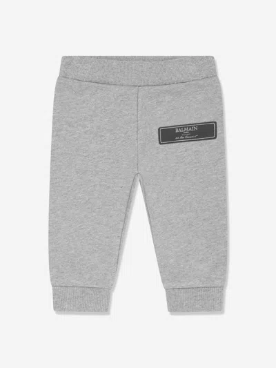 Balmain Kids' Logo-patch Cotton Track Pants In Grey