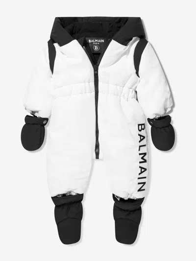 Balmain Baby Logo Snowsuit In White ModeSens