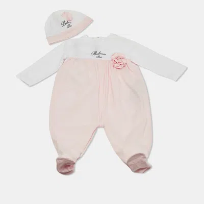 Pre-owned Balmain Baby Pink Cotton Growsuit Set 9m
