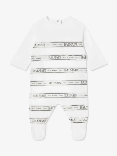 Balmain Kids'  Baby Striped Logo Babygrow In White