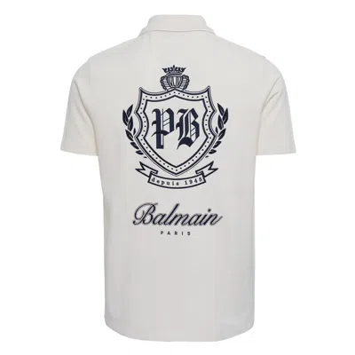 Balmain Back College Emblem Polo In White